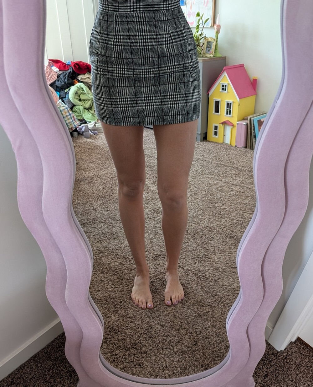 Plaid Mini Skirt in Black & White - Classic Check Pattern Size Medium